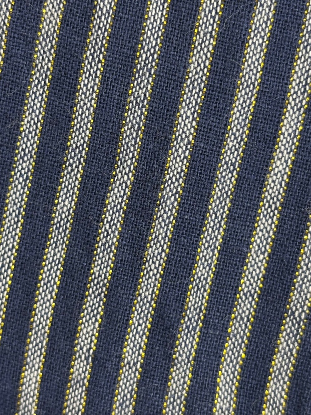 Ellen Tracy Womens Large Pull-On Pants Navy Blue Gold Metallic Stripes Linen - Picture 8 of 9